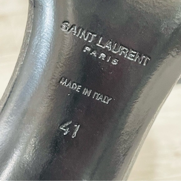 Saint Laurent Tribute Crackle Effect w/Studs Black Leather Stiletto Sandals Sz41 - Picture 12 of 16